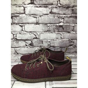 Dr. Martens Samira Burgundy Black Plaid Fabric Lace Casual Shoes Women Sz 11M US